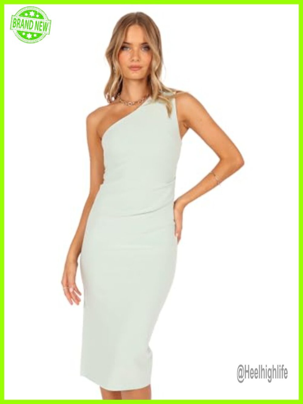 One Shoulder Midi Dress Sleeveless Fitted Bodycon Cocktail Party